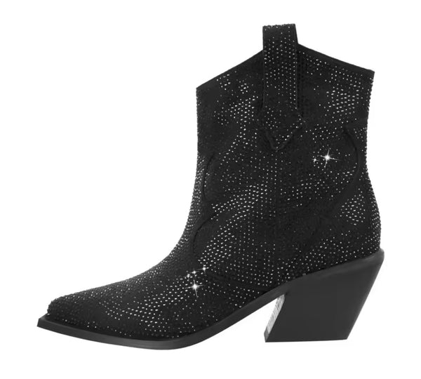 Women Fashion Pointed Toe Bling Ankle Western Boots