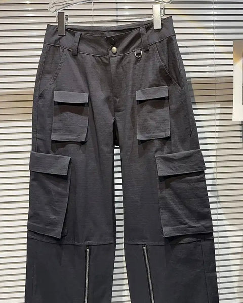 Women Black Cargo Zipper Fashion Pants