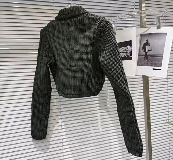 Women Fashion Button Up Full Sleeve Knit Two Piece Skirt Set