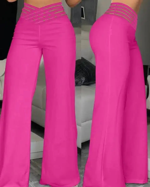 Women High Waisted Solid Color Wide Leg Pants