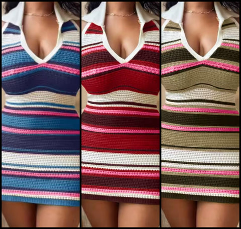 Women Sexy Halter Sleeveless Colorful Striped Dress