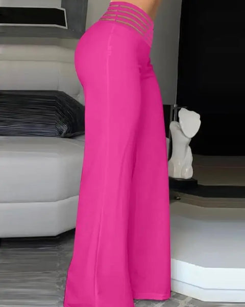 Women High Waisted Solid Color Wide Leg Pants