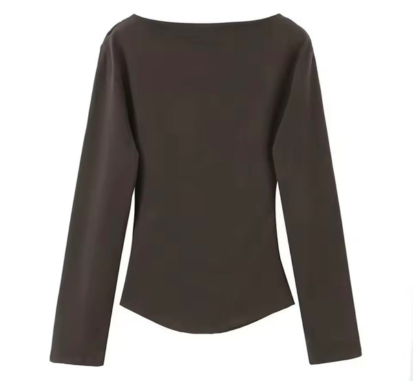 Women Fashion Color Ruched Full Sleeve Top