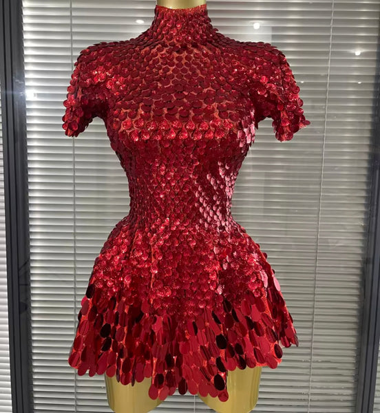 Women Sexy Sequins Short Sleeve Dress