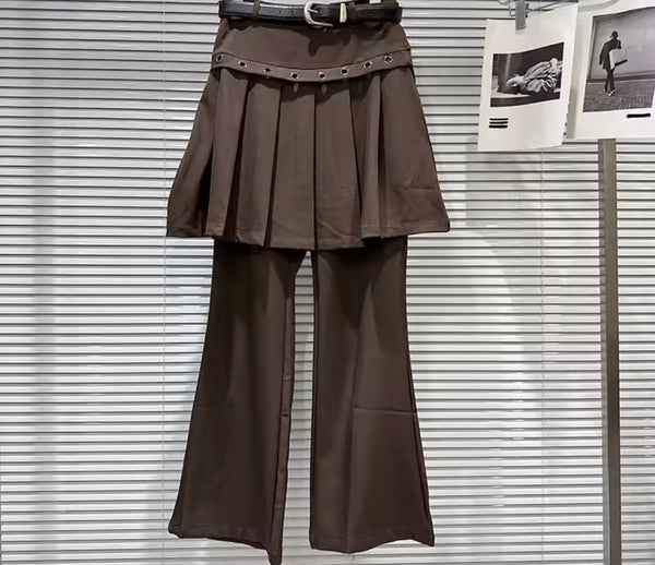 Women Brown Wrap Pleaded Skirt Fashion Pants