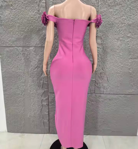 Women Floral Strapless Beaded Rhinestone Maxi Dress