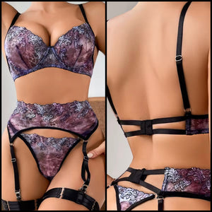 Women Sexy Color Print Mesh Lingerie Set