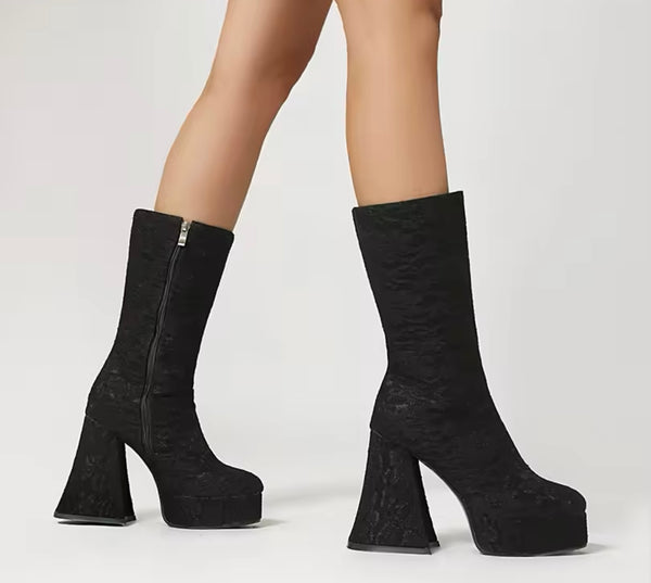 Women Fashion Lace Platform Boots