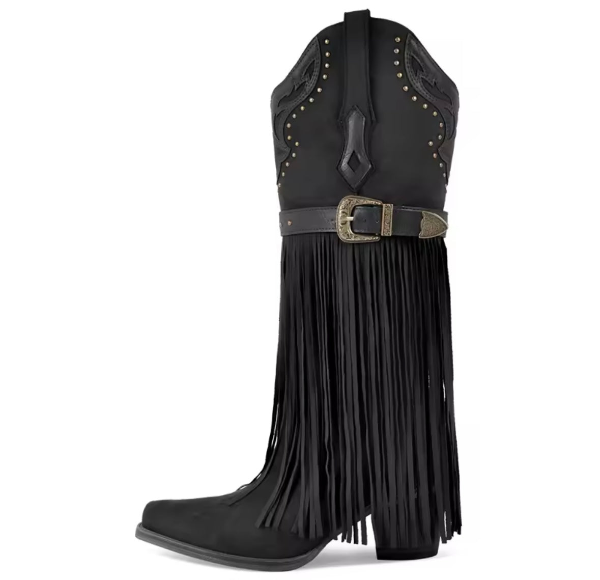 Women Buckled Fringe Tassel Fashion Knee High Western Boots