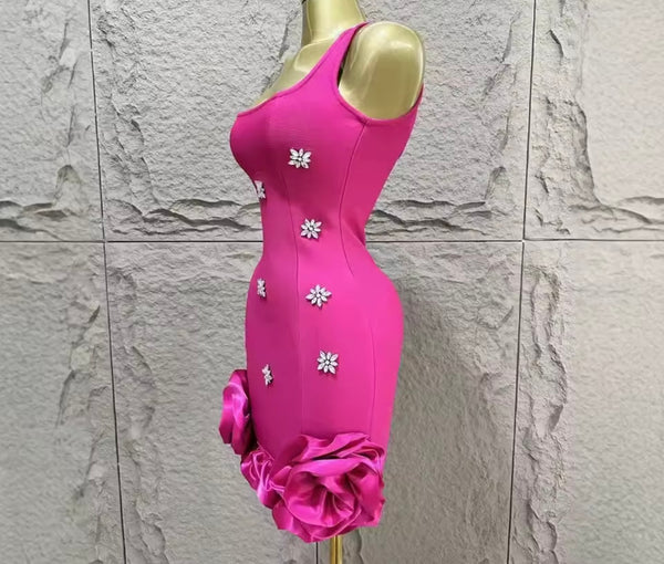 Women Sexy Sleeveless Ruffled Rhinestone Dress