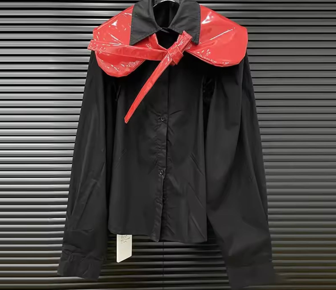 Women Button Up Full Sleeve PU Shawl Two Piece Top
