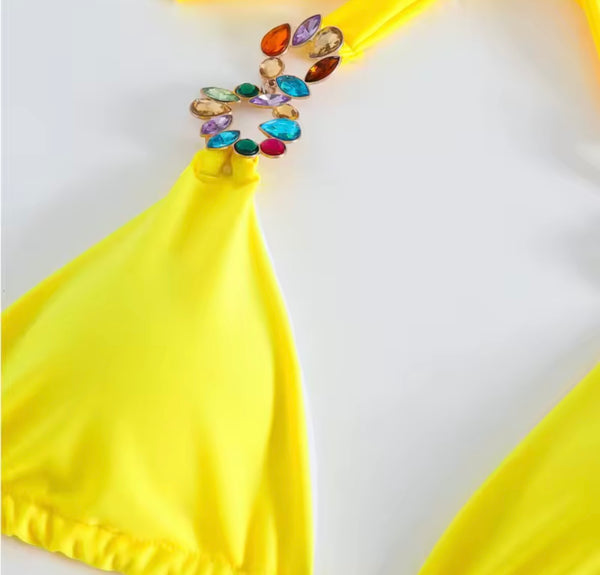Sexy Colorful Crystal Halter Bikini Cover Up Set