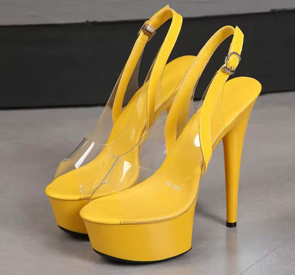 Women Open Toe Transparent Color Platform High Heels