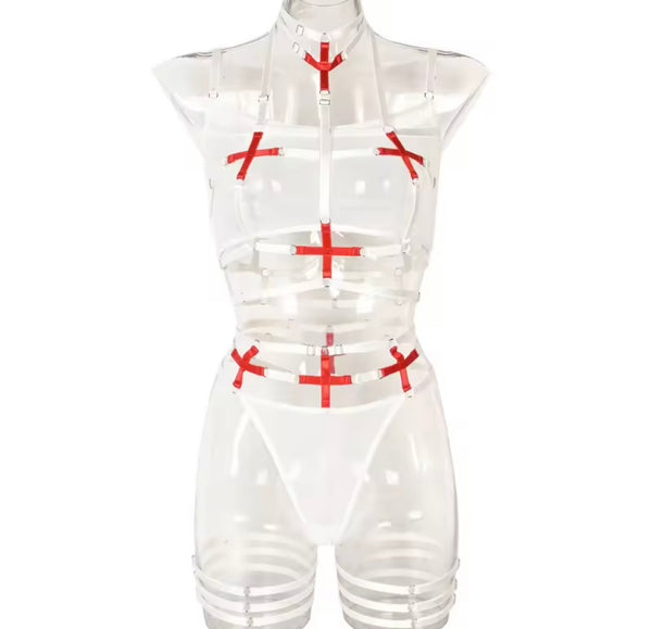 Women Sexy Choker Cut Out Mesh Lingerie Set