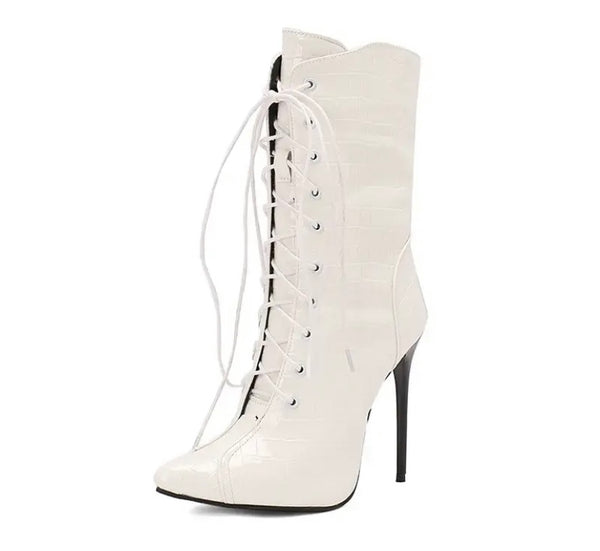 Women Fashion Color Pointed Toe Lace Up Ankle/Mid Calf Boots
