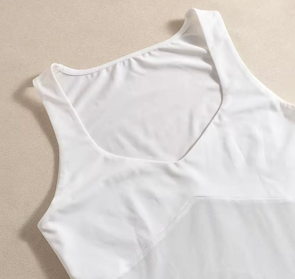 Women Sexy White Sleeveless Mesh Patchwork Maxi Dress