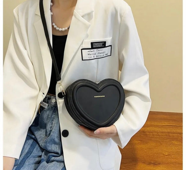 Women Fashion Heart Shaped Faux Leather Handbag Purse