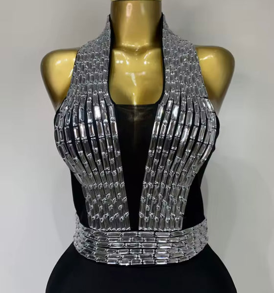 Women Black Bling Halter Sexy Sleeveless Maxi Dress