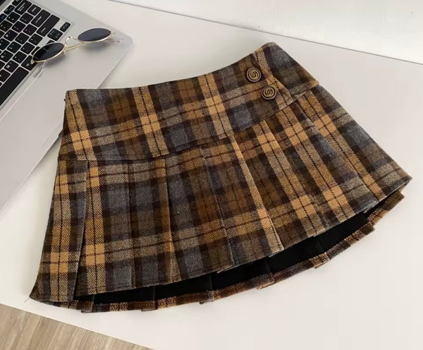 Women Sexy Fashion Color Plaid Pleated Skirt