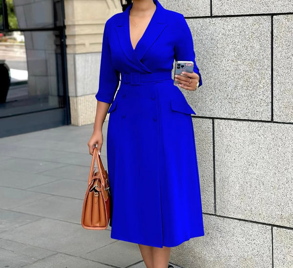 Women Solid Color Full Sleeve Blazer Maxi Dress