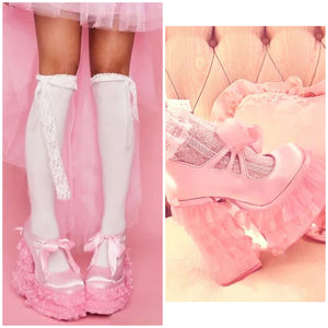 Women Fashion Pink Platform Ruffled High Heel Shoes