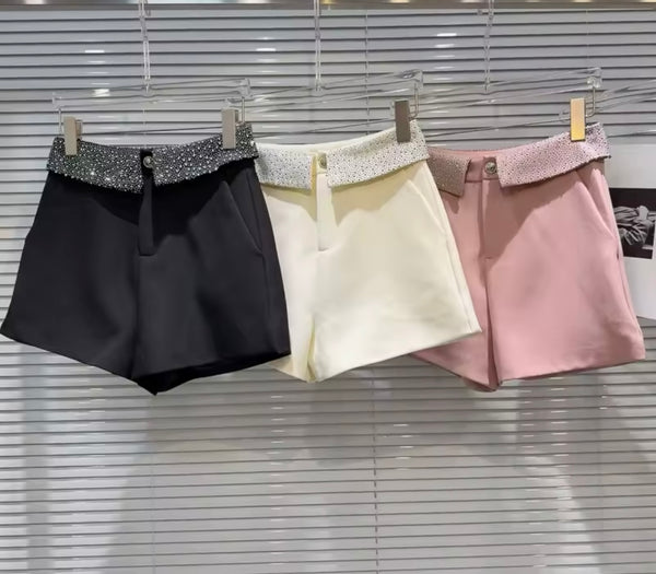 Women Fashion Color Rhinestone Patchwork Shorts