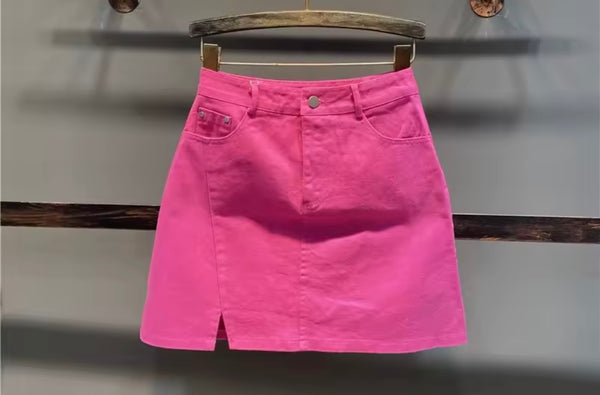 Women Pink Fashion Front Split Skirt