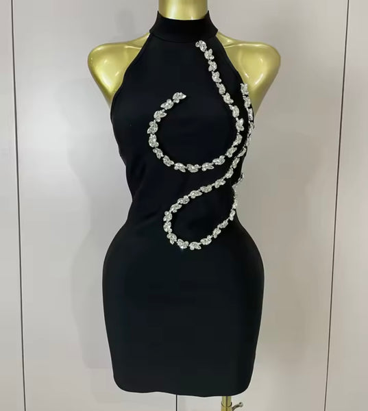 Women Sexy Sleeveless Rhinestone Print Dress
