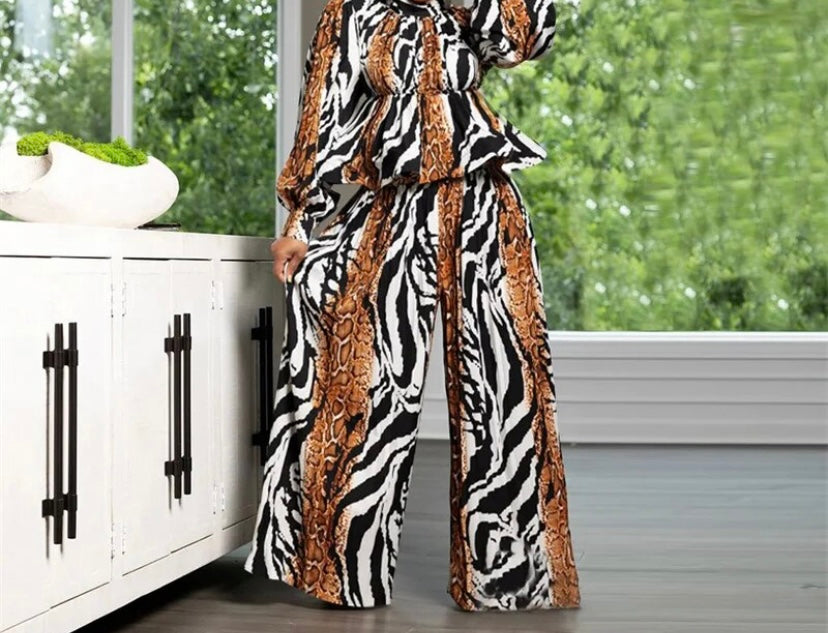 Women Fashion Multicolored Print Full Sleeve Two Piece Pant Set