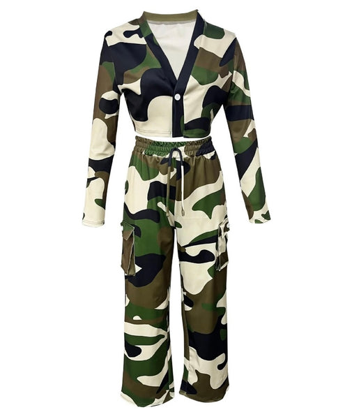 Women Color Camouflage Fashion Tracksuit Two Piece Pant Set