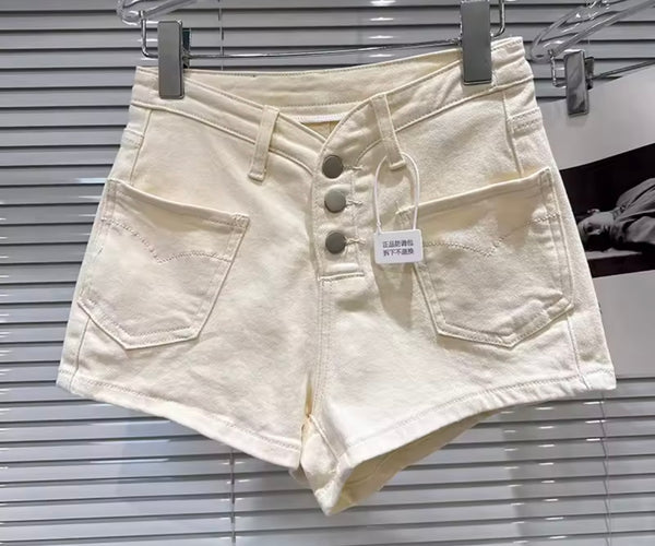 Women Fashion Button Up Pocket Denim Shorts