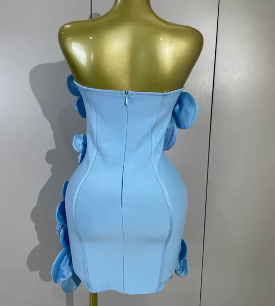 Women Sexy Floral Strapless Rhinestone Dress