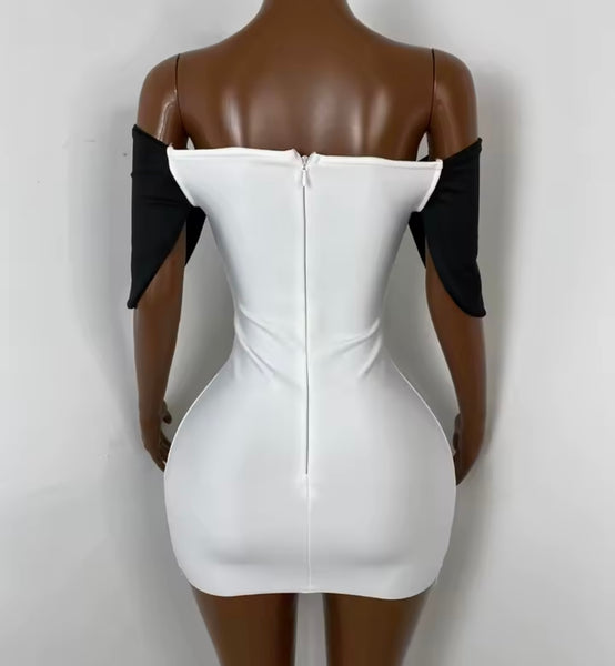 Women Sexy Off The Shoulder Printed White Dress