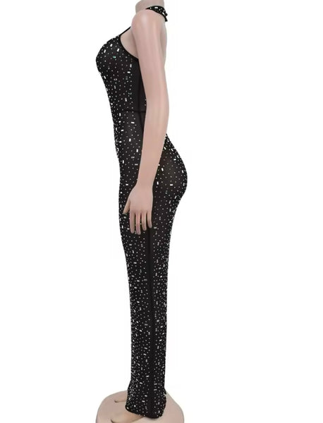 Women Sexy Halter Sleeveless Bling Mesh Maxi Dress