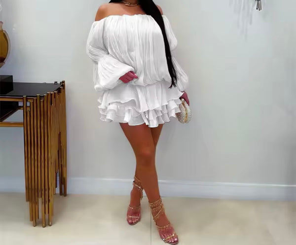 Women Sexy Off The Shoulder Ruffle Full Sleeve Dress