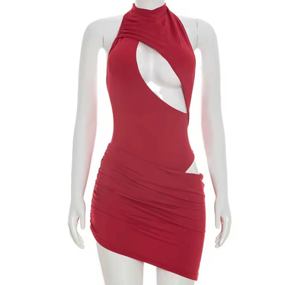 Women Sexy Halter Sleeveless Cut Out Dress