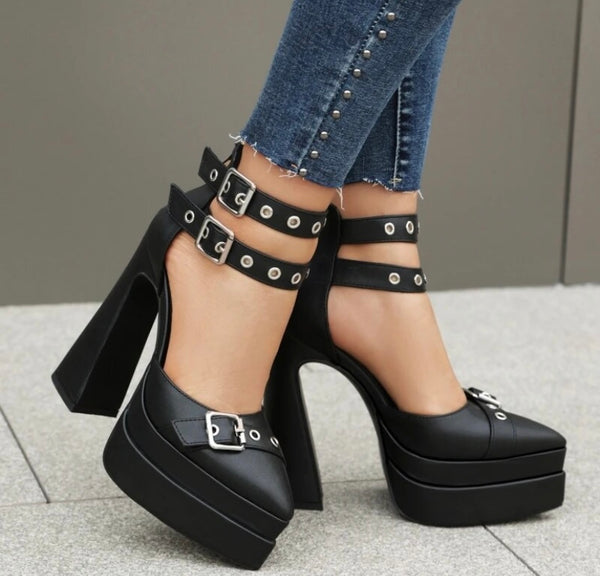 Women Fashion Buckled Platform Ankle Strap High Heels