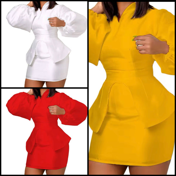 Women Solid Color Full Sleeve Two Piece Skirt Set