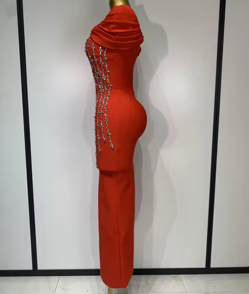 Women  Rhinestone Patchwork Sexy Sleeveless Bandage Dress