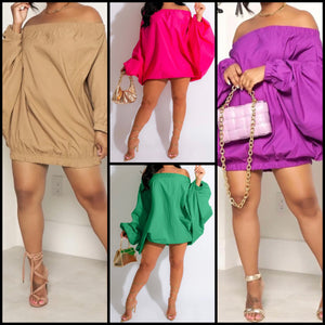 Women Sexy Solid Color Off The Shoulder Full Sleeve Dress