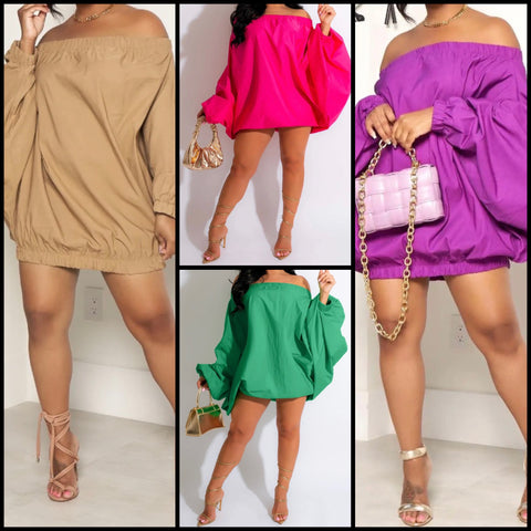 Women Sexy Solid Color Off The Shoulder Full Sleeve Dress