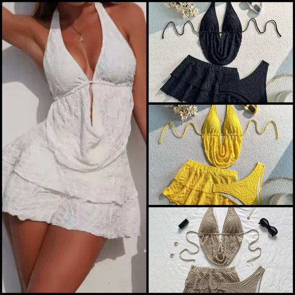 Women Sexy Halter Bikini Skirt Cover Up Set