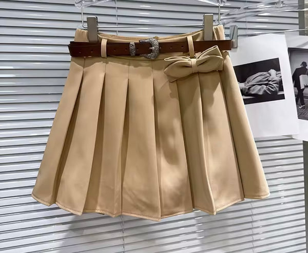 Women Fashion Khaki Jacket Two Piece Pleated Skirt Set