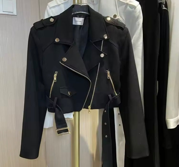 Women Fashion Zip Up Buckled Jacket