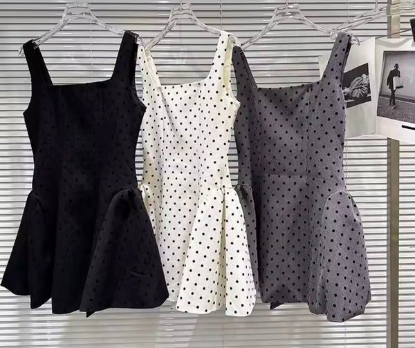 Women Sleeveless Bow Polka Dot Dress