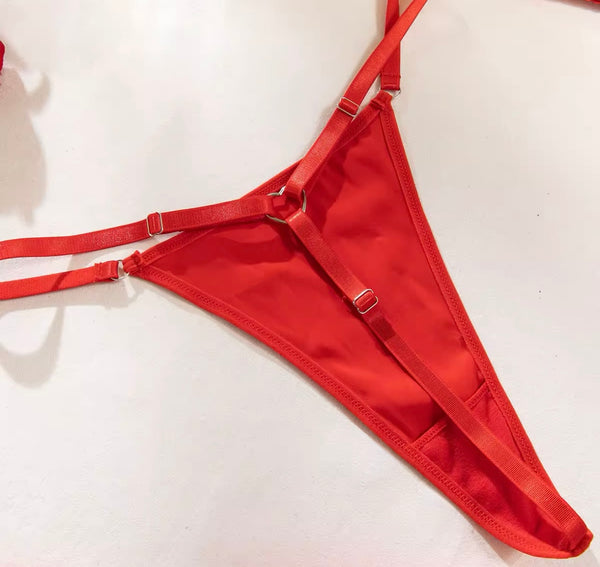 Women Sexy Satin Lace Cut Out Lingerie Set