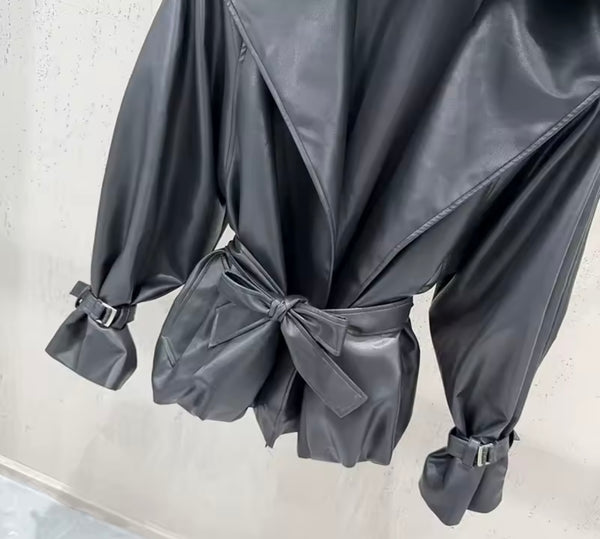 Women Fashion Black Hooded Faux Leather Jacket