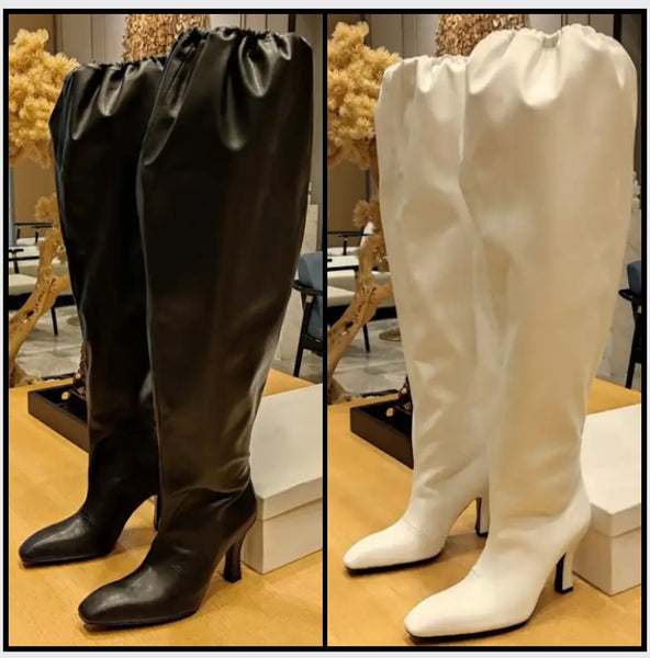 Women Fashion Solid Color Faux Leather Knee High Boots