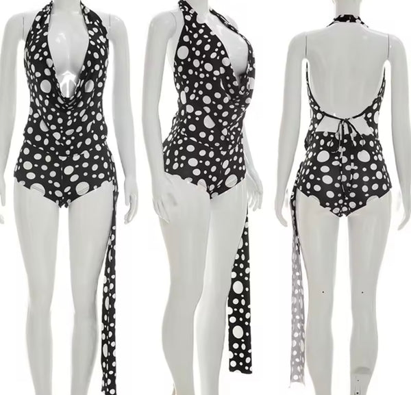 Women Halter Sleeveless Polka Dot Romper
