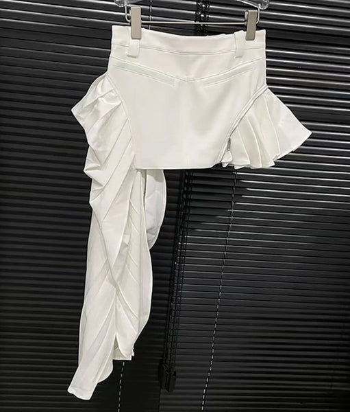 Women Sexy Fashion Zipper Pleated Asymmetrical Skirt